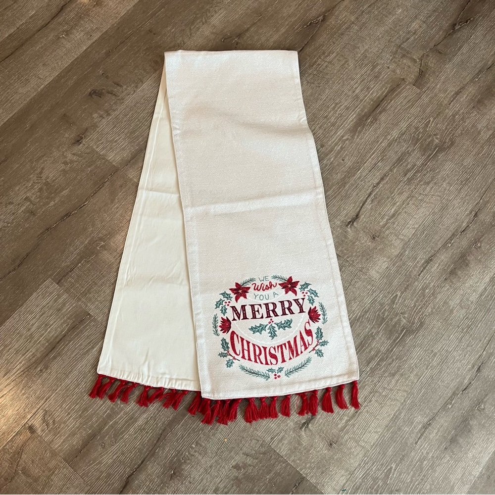 St Nicholas Square Holiday Merry Christmas Table Runner Fringe